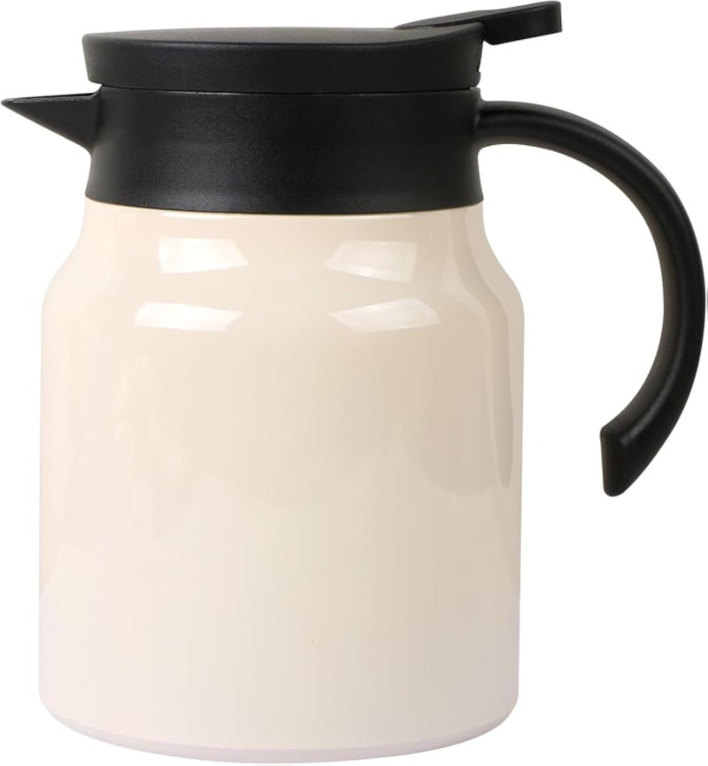 إبريق قهوة/شاي حراري صغير من كاباكس، سعة 34 أونصة، مصنوع من الفولاذ المقاوم للصدأ، معزول بجدار مزدوج بتفريغ الهواء، يحافظ على المشروبات ساخنة أو باردة لأكثر من 12 ساعة، سعة 1 لتر، لون أبيض